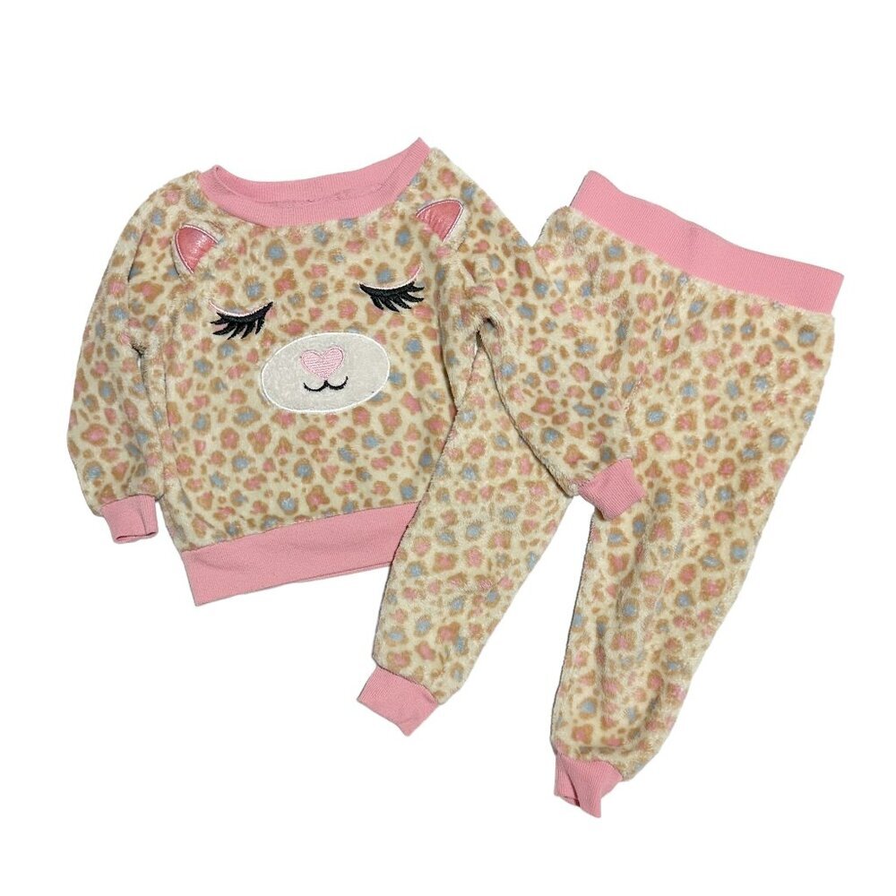 George Toddler Girl's Animal Print Kitty Fleece PJ Set Pink